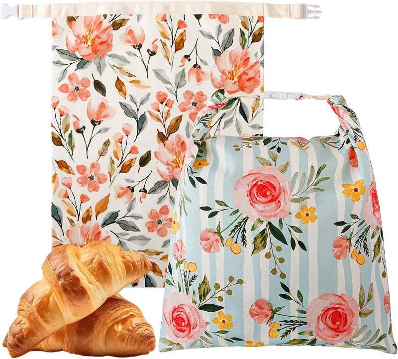 Augine Beeswax Bread Bag, 2 Pack Sourdough Bread Bags, Reusable Bread Bags for Homemade Bread, Organic Cotton Beeswax Sourdough Bags, Wildwood Bloom Series - Image 1